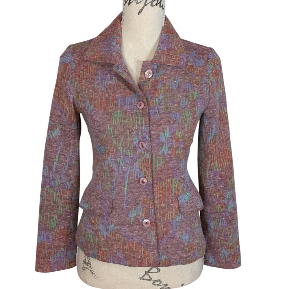 Vintage 80s 90s Tapestry Blazer Abstract Woven Jacket XS S